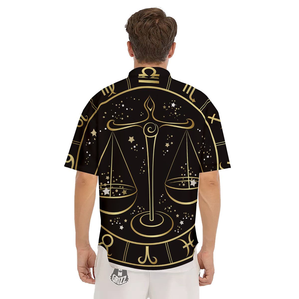 Libra Sign Black And Gold Print Men's Short Sleeve Shirts-grizzshop