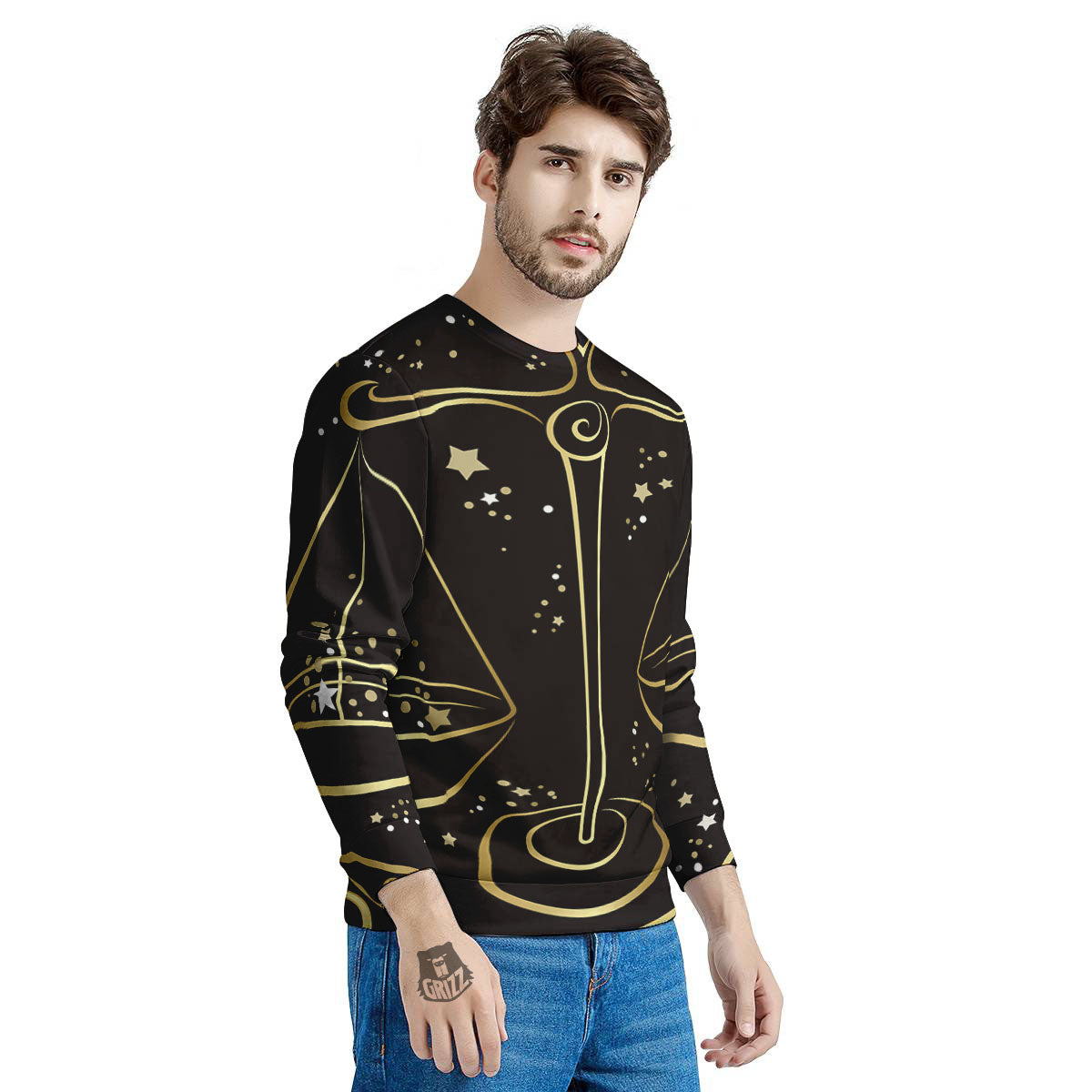 Libra Sign Black And Gold Print Men's Sweatshirt-grizzshop