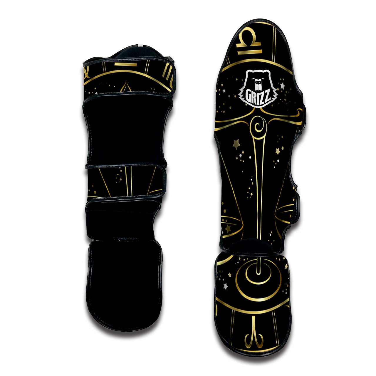 Libra Sign Black And Gold Print Muay Thai Shin Guards-grizzshop