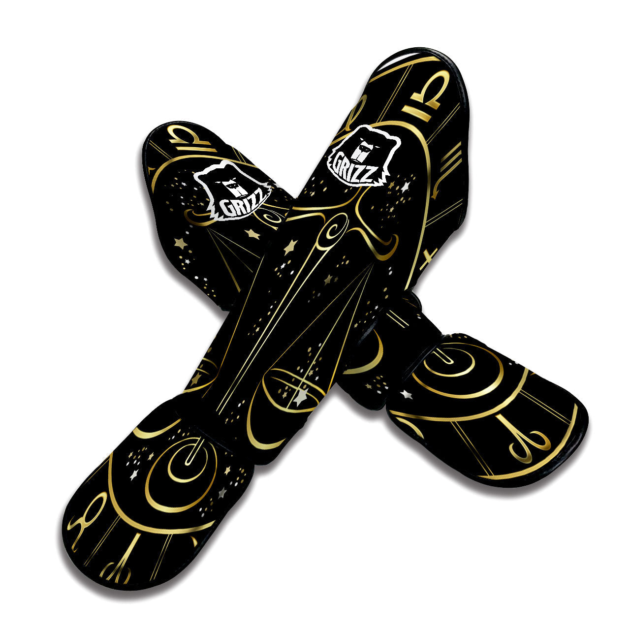 Libra Sign Black And Gold Print Muay Thai Shin Guards-grizzshop