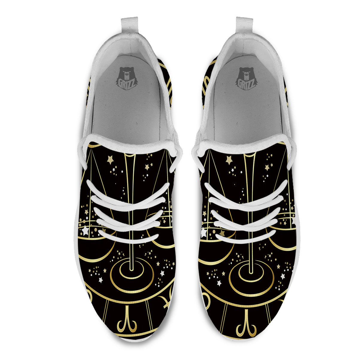 Libra Sign Black And Gold Print White Athletic Shoes-grizzshop