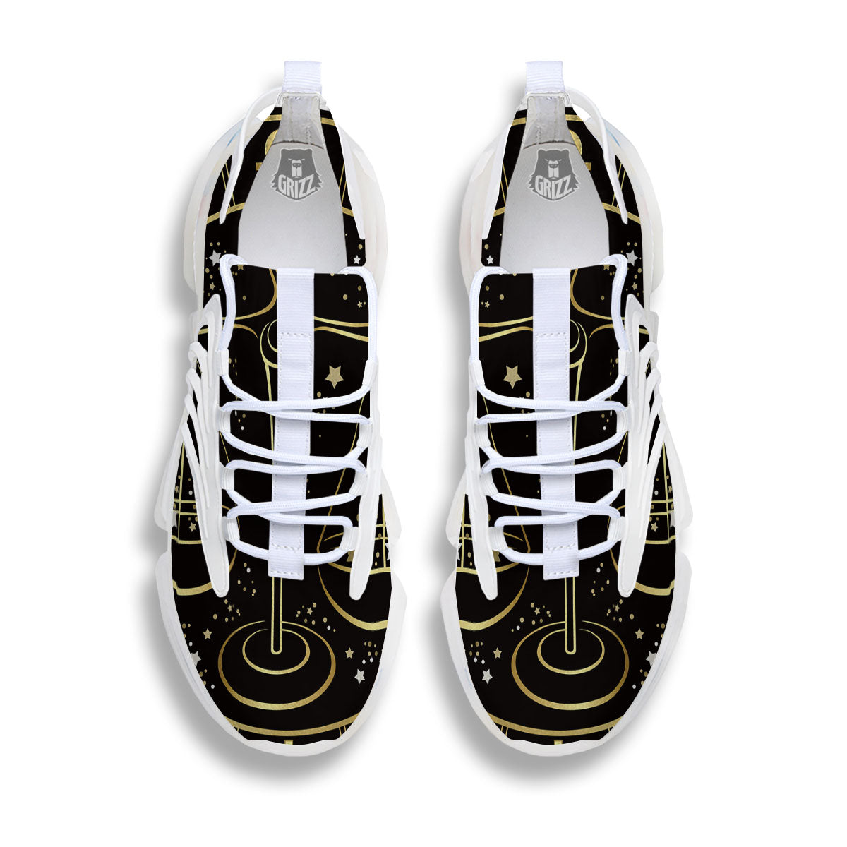 Libra Sign Black And Gold Print White Gym Shoes-grizzshop