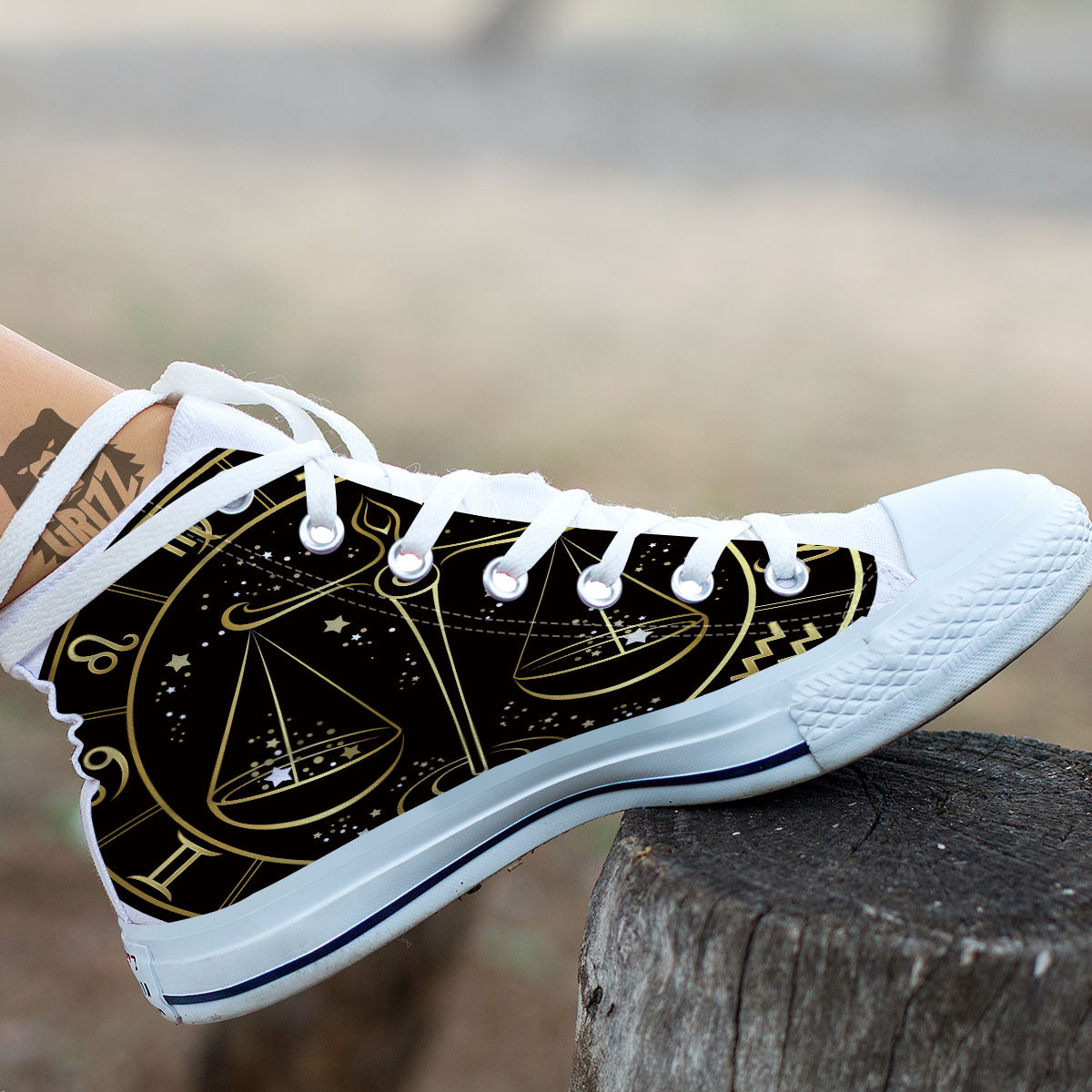 Libra Sign Black And Gold Print White High Top Shoes-grizzshop
