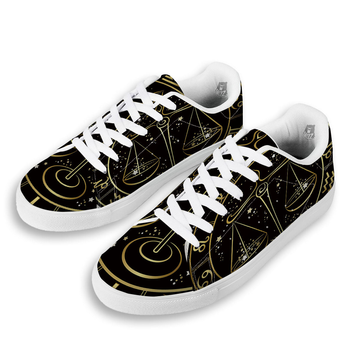 Libra Sign Black And Gold Print White Low Top Sneakers-grizzshop