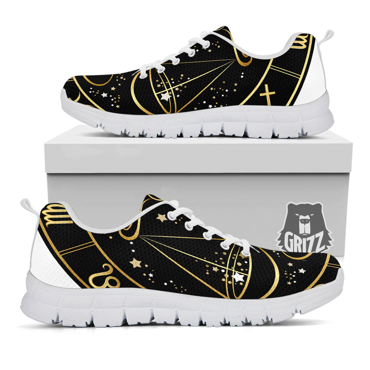 Libra Sign Black And Gold Print White Sneaker-grizzshop