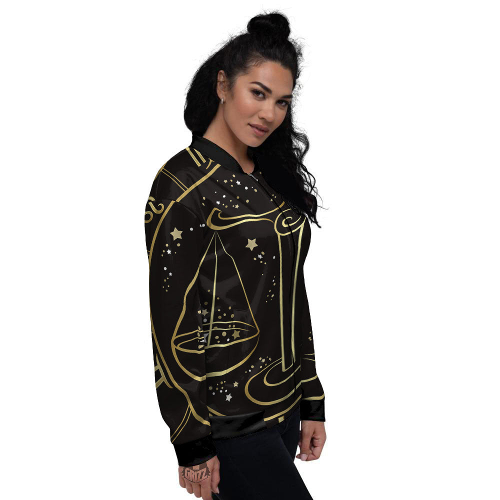 Libra Sign Black And Gold Print Women's Bomber Jacket-grizzshop