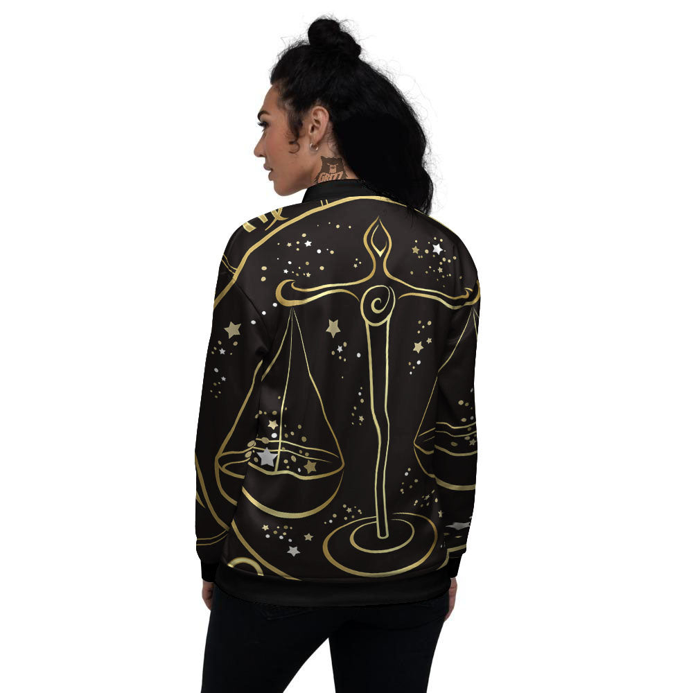 Libra Sign Black And Gold Print Women's Bomber Jacket-grizzshop