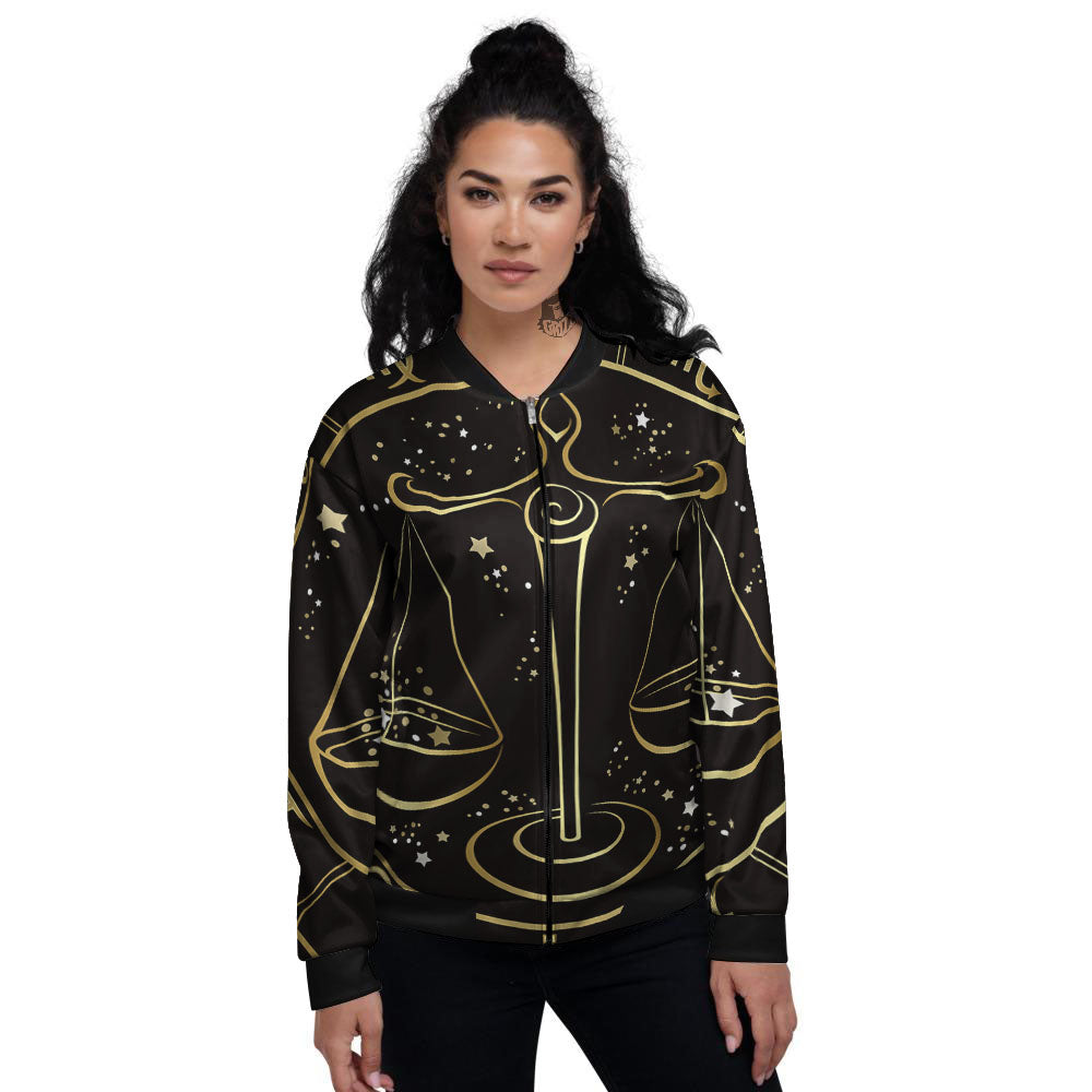 Libra Sign Black And Gold Print Women's Bomber Jacket-grizzshop