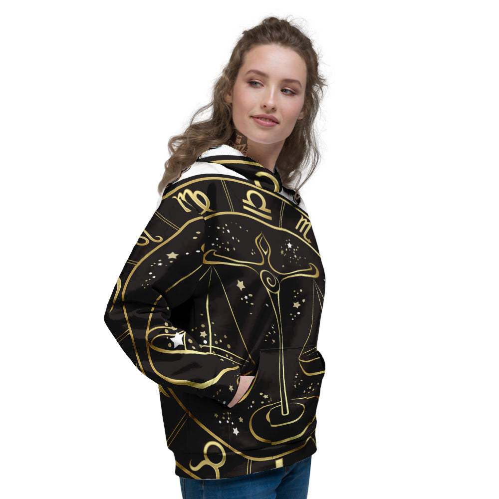 Libra Sign Black And Gold Print Women's Hoodie-grizzshop