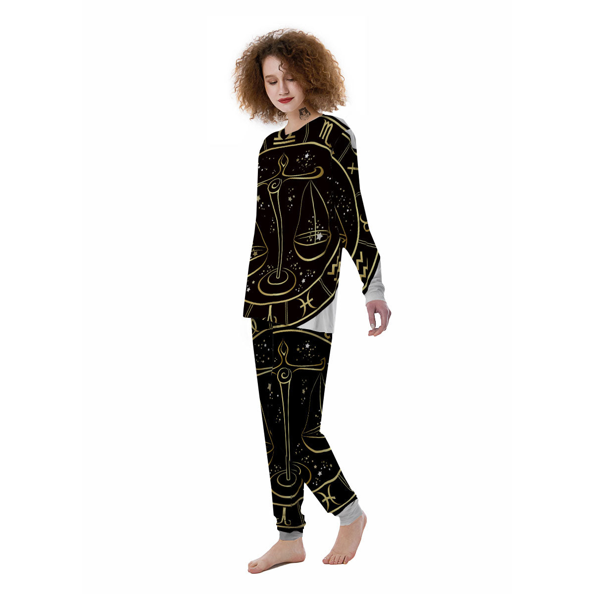 Libra Sign Black And Gold Print Women's Pajamas-grizzshop