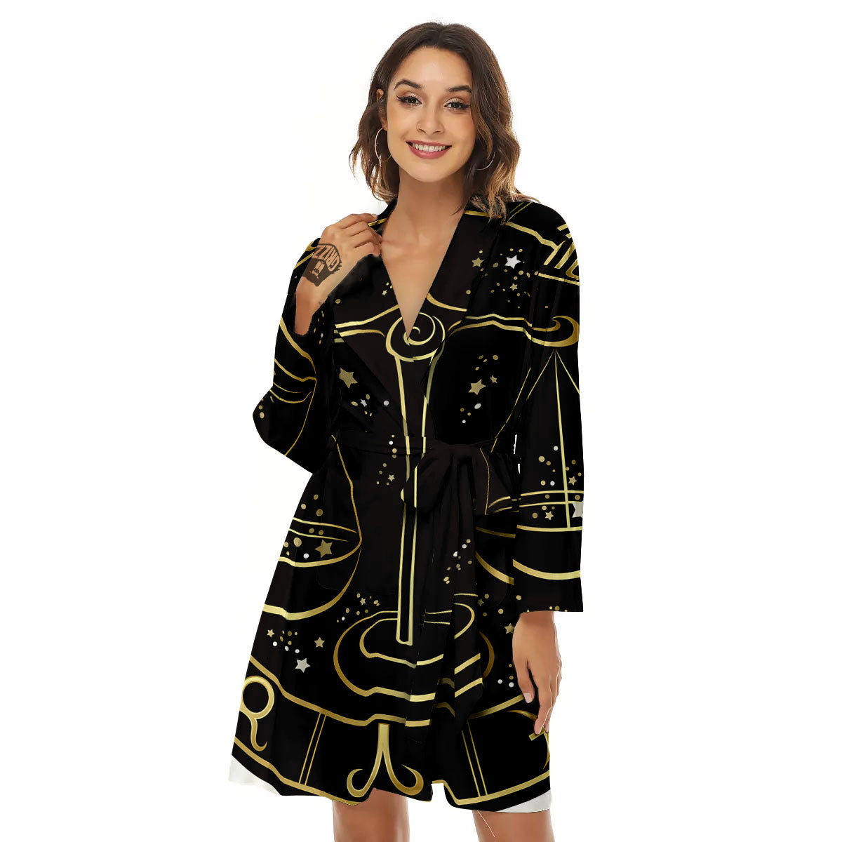 Libra Sign Black And Gold Print Women's Robe-grizzshop