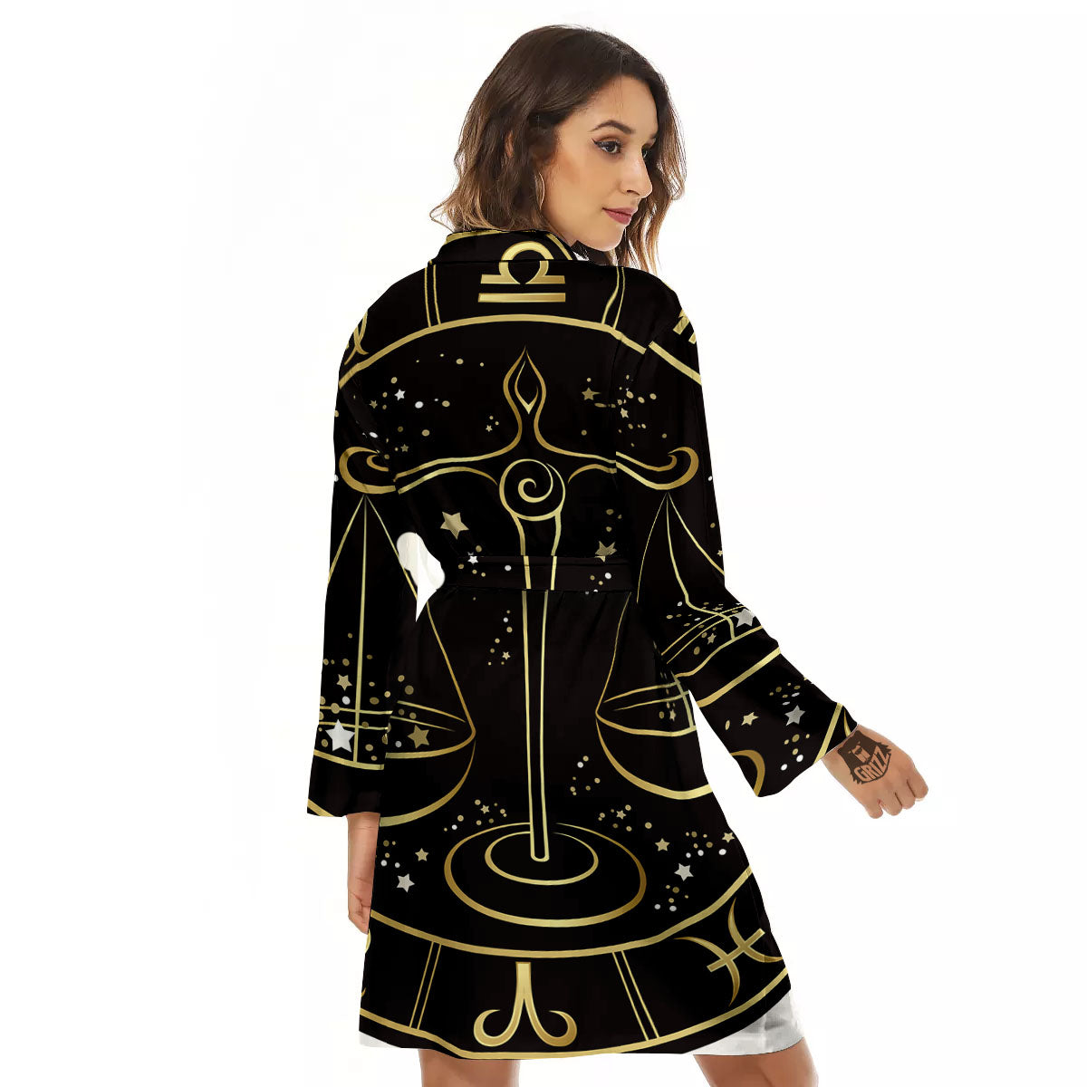 Libra Sign Black And Gold Print Women's Robe-grizzshop