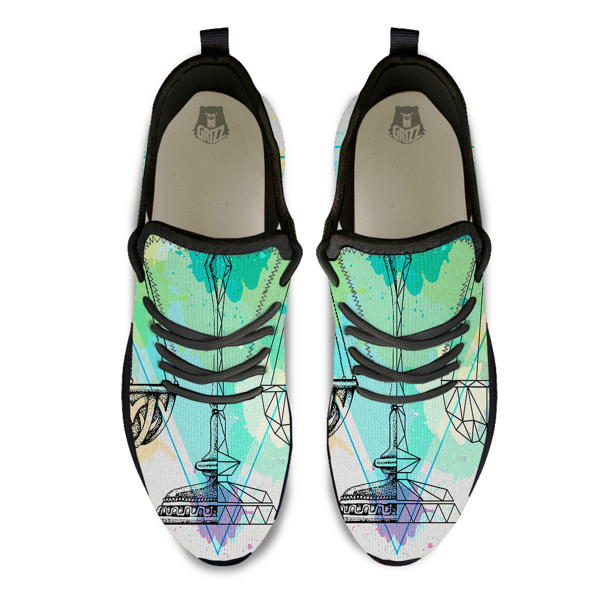Libra Sign Colorful Print Black Athletic Shoes-grizzshop