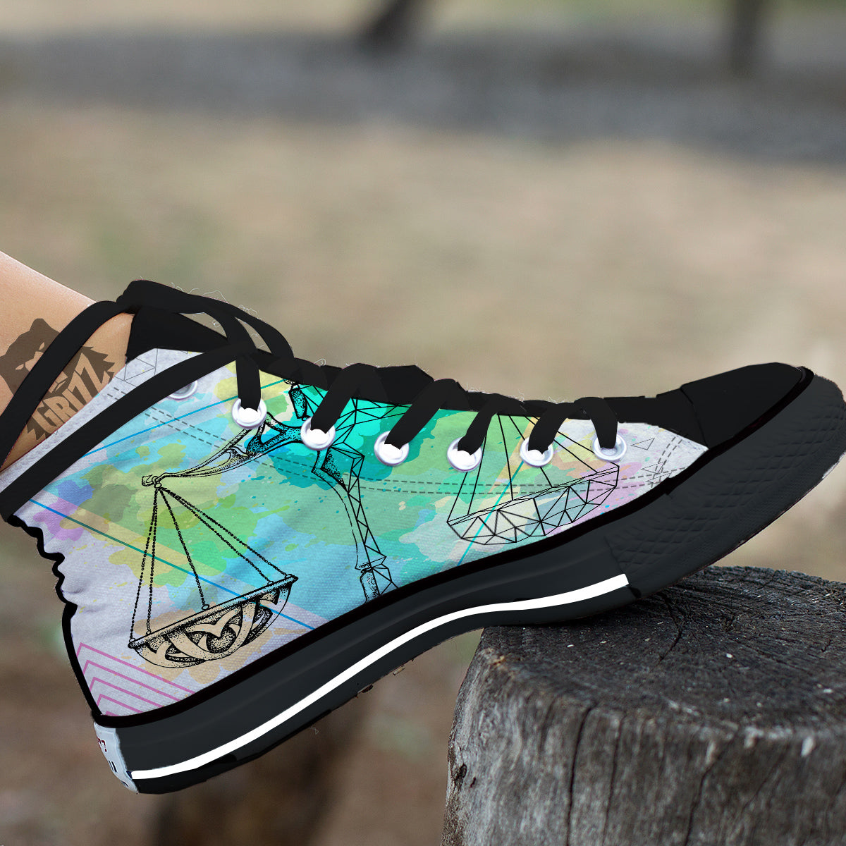 Libra Sign Colorful Print Black High Top Shoes-grizzshop