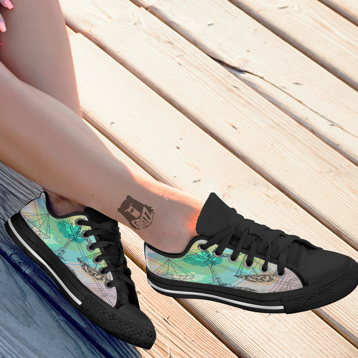 Libra Sign Colorful Print Black Low Top Shoes-grizzshop