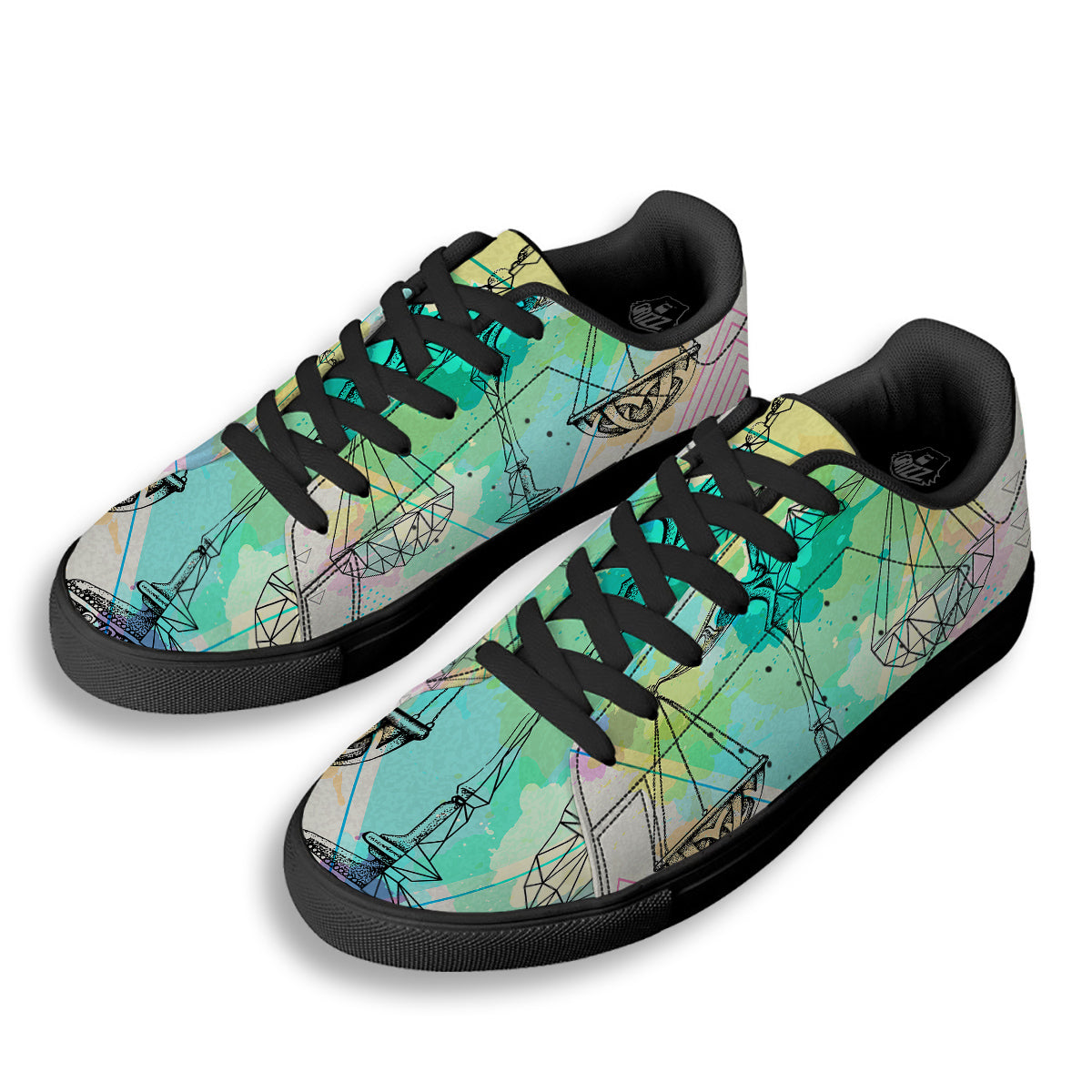 Libra Sign Colorful Print Black Low Top Sneakers-grizzshop