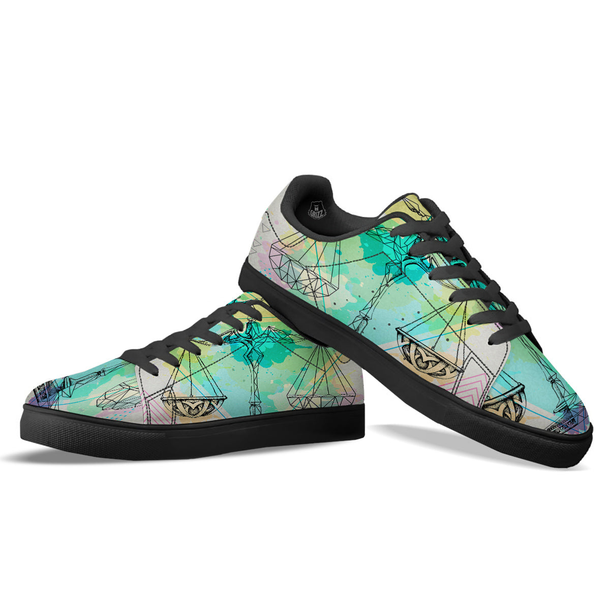 Libra Sign Colorful Print Black Low Top Sneakers-grizzshop