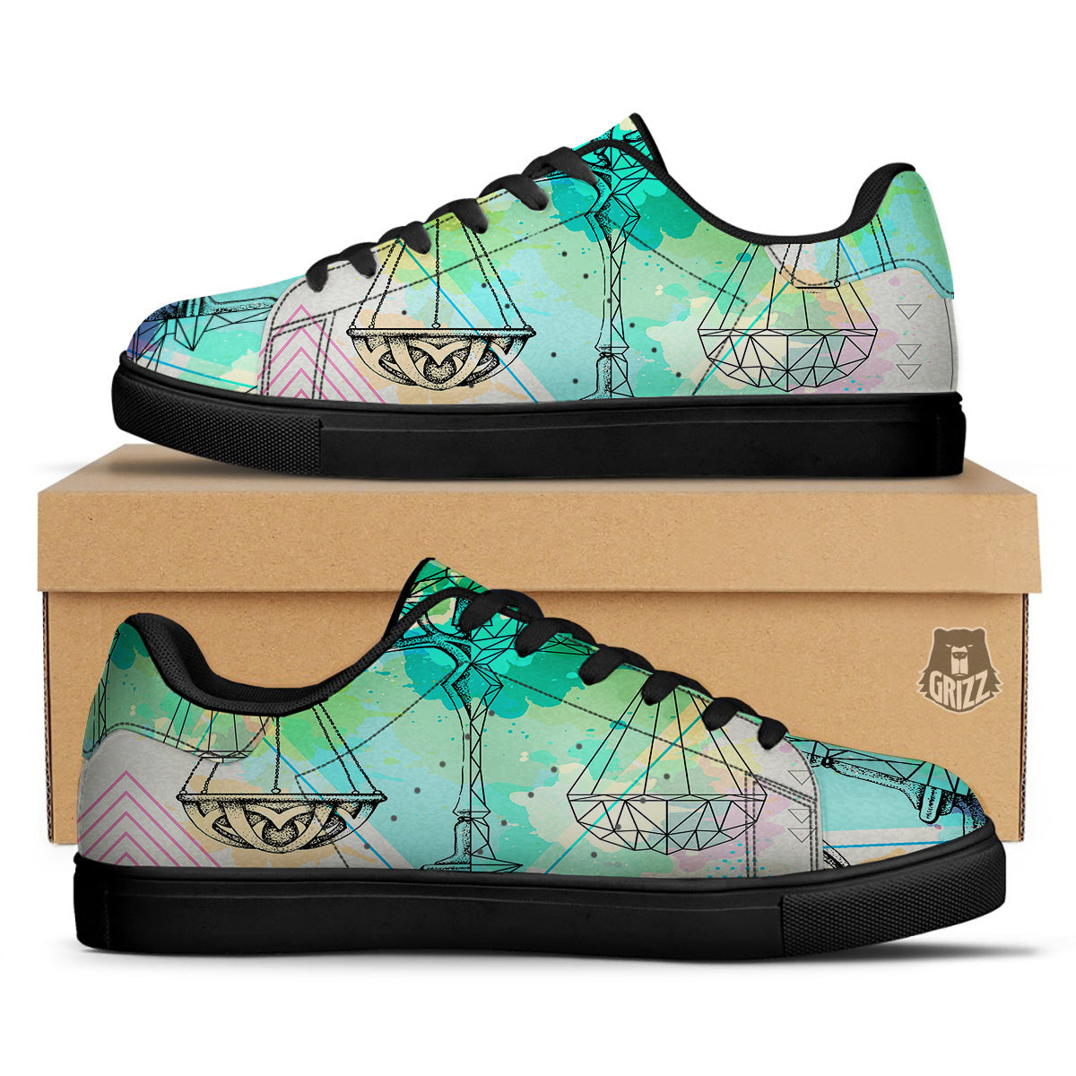Libra Sign Colorful Print Black Low Top Sneakers-grizzshop