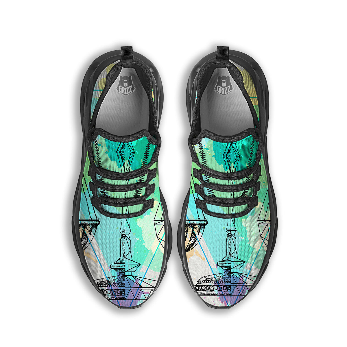 Libra Sign Colorful Print Black Running Shoes-grizzshop
