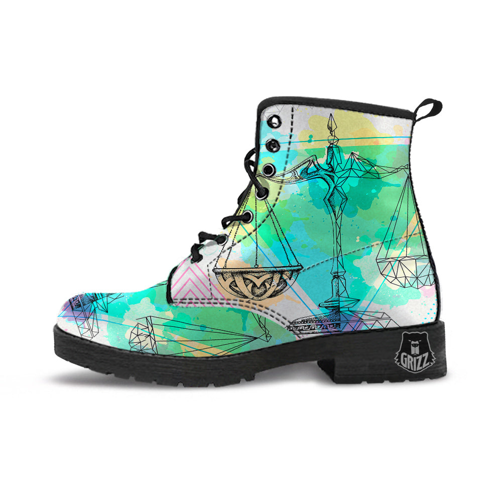 Libra Sign Colorful Print Leather Boots-grizzshop