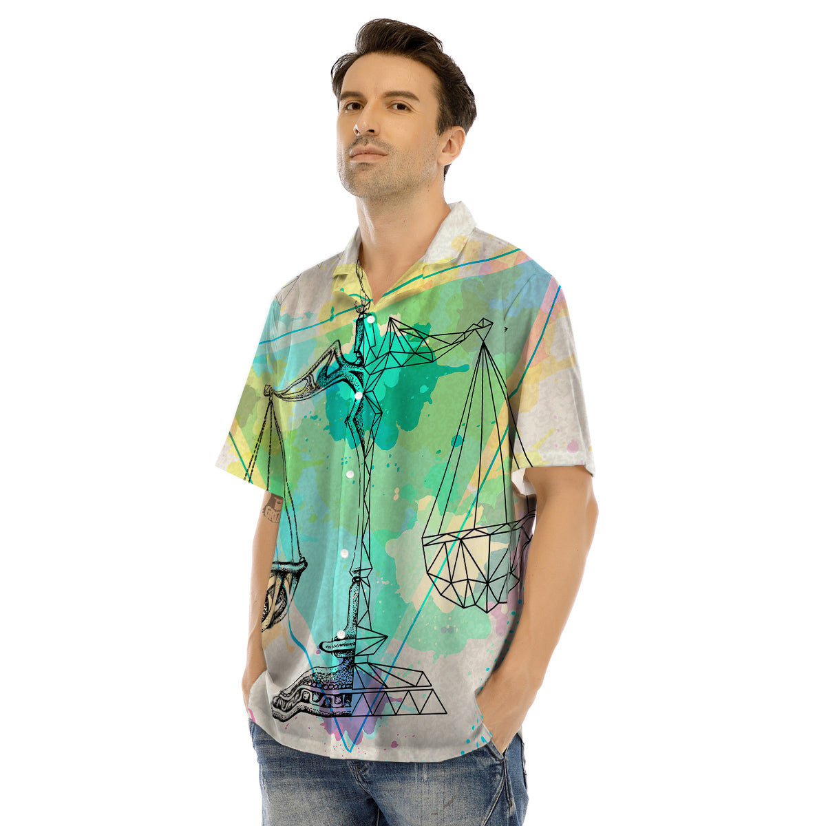 Libra Sign Colorful Print Men's Hawaiian Shirt-grizzshop