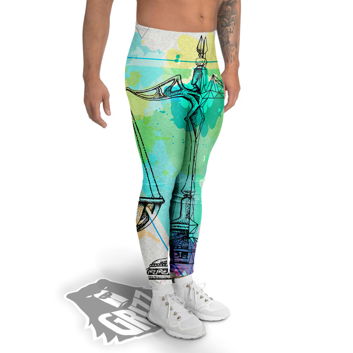 Libra Sign Colorful Print Men's Leggings-grizzshop
