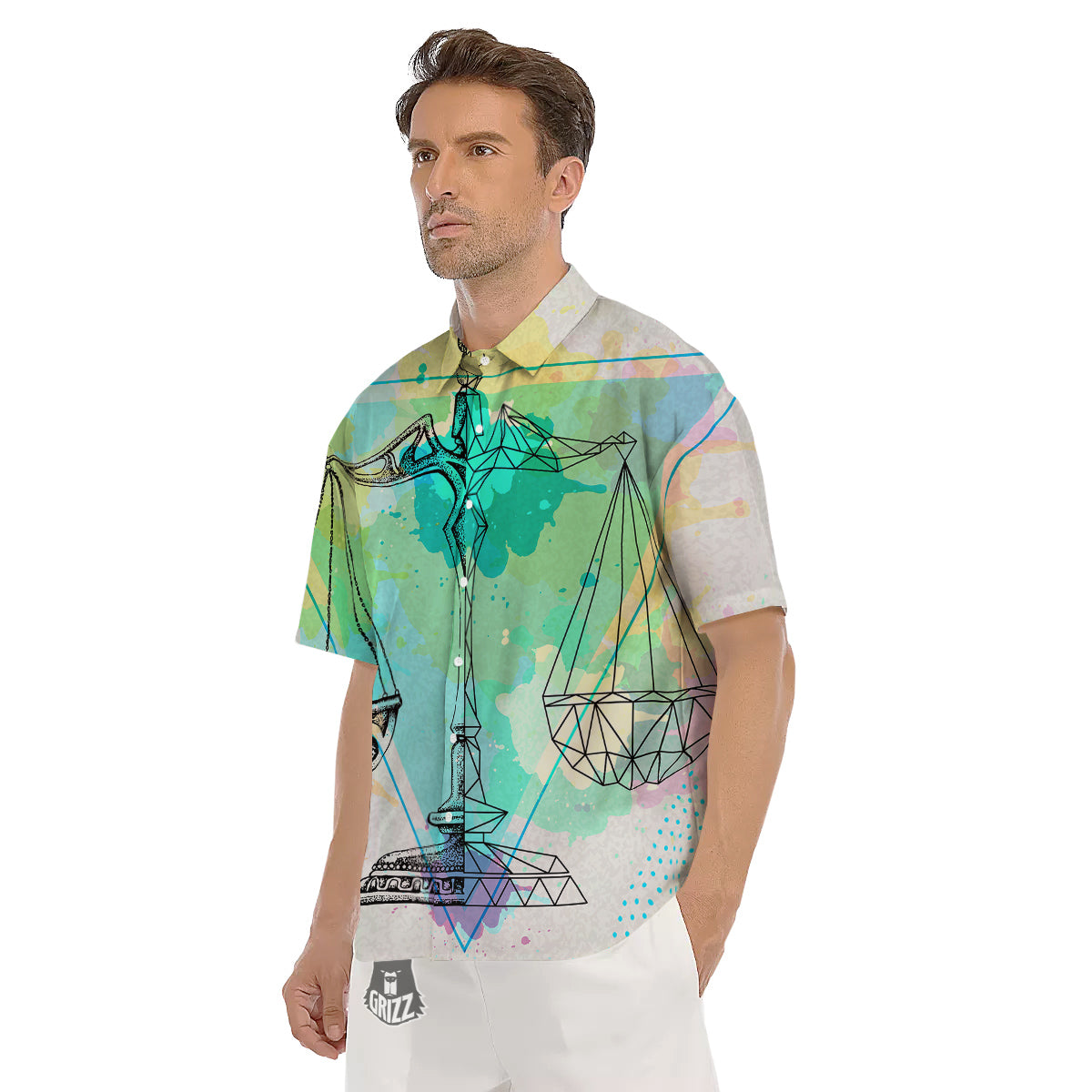 Libra Sign Colorful Print Men's Short Sleeve Shirts-grizzshop