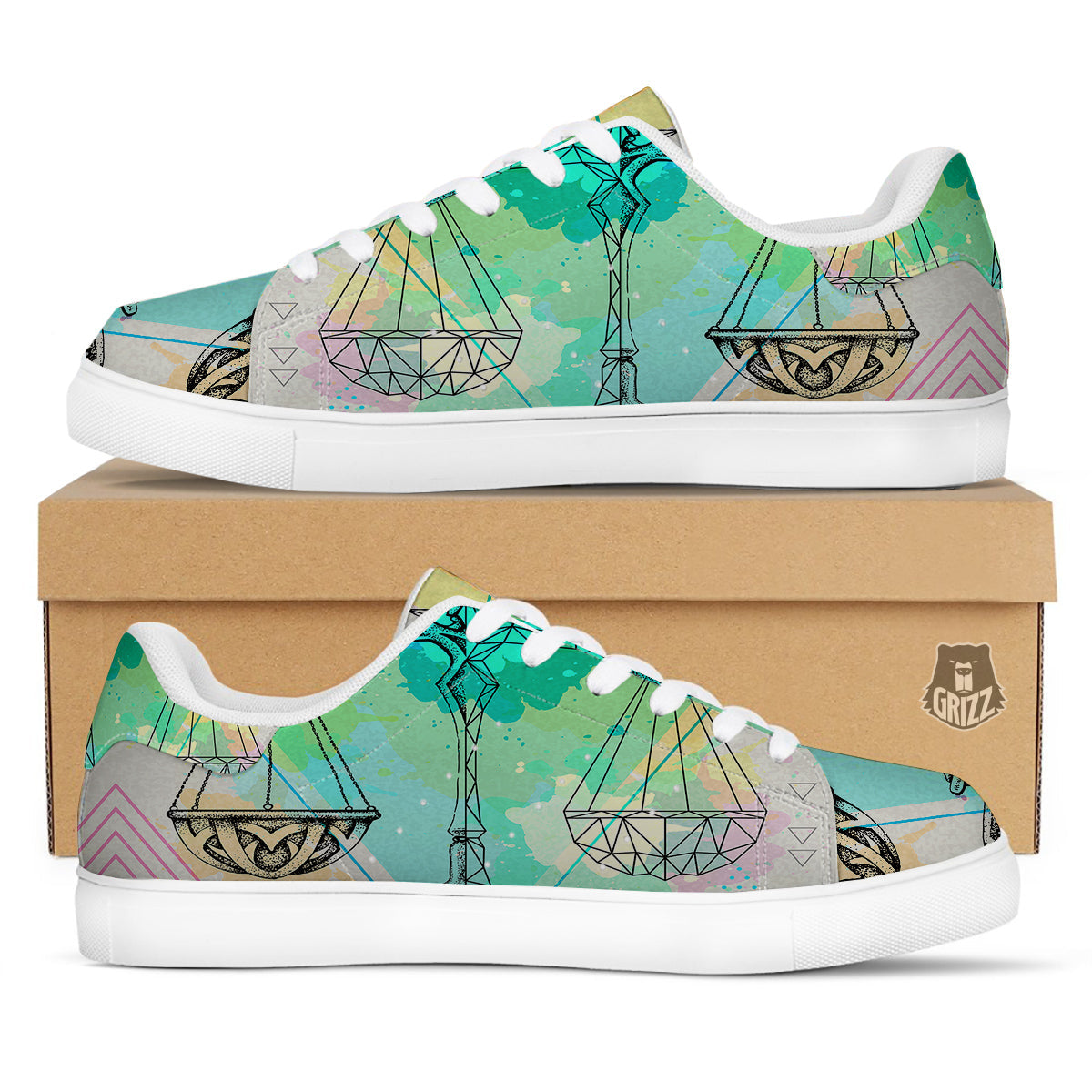 Libra Sign Colorful Print White Low Top Sneakers-grizzshop
