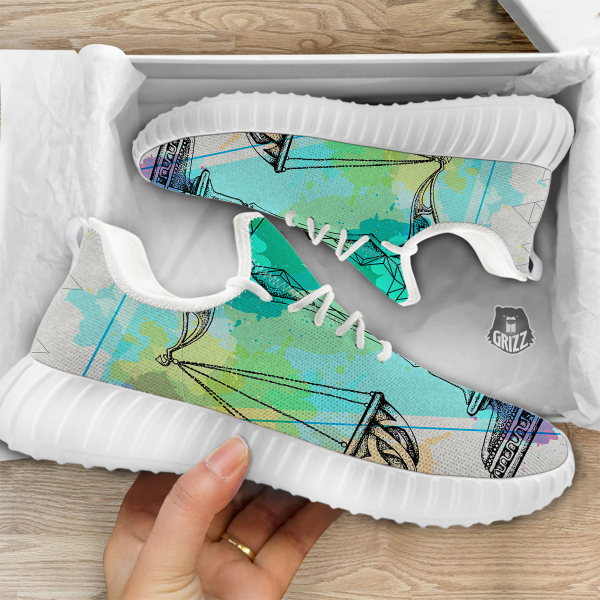 Libra Sign Colorful Print White Walking Shoes-grizzshop