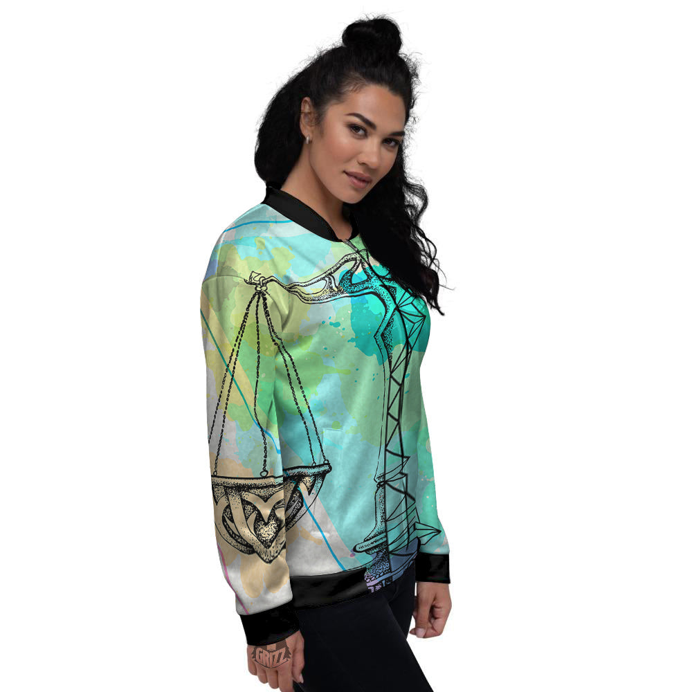 Libra Sign Colorful Print Women's Bomber Jacket-grizzshop