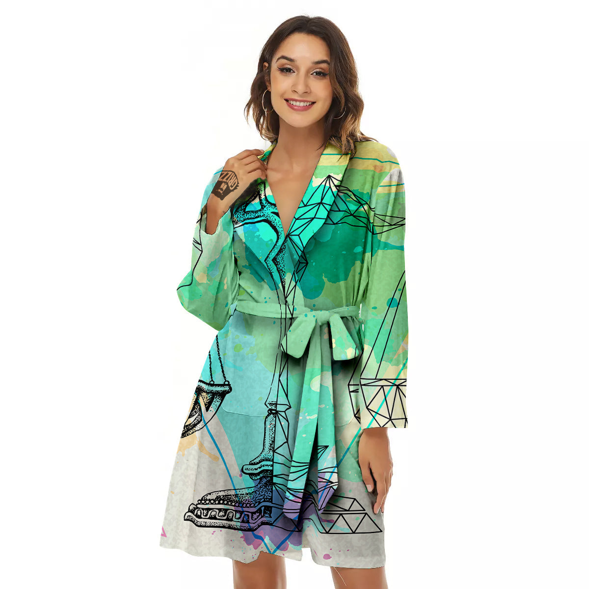Libra Sign Colorful Print Women's Robe-grizzshop