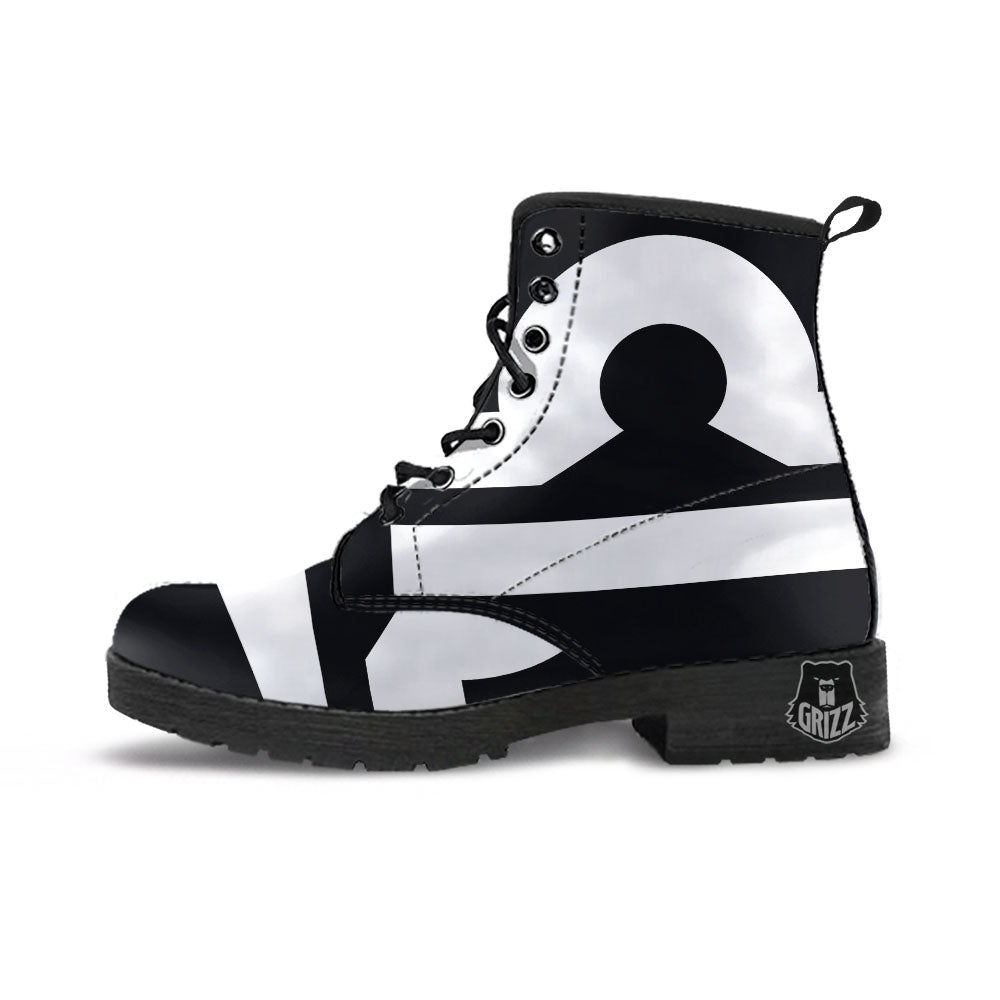 Libra Sign White And Black Print Leather Boots-grizzshop
