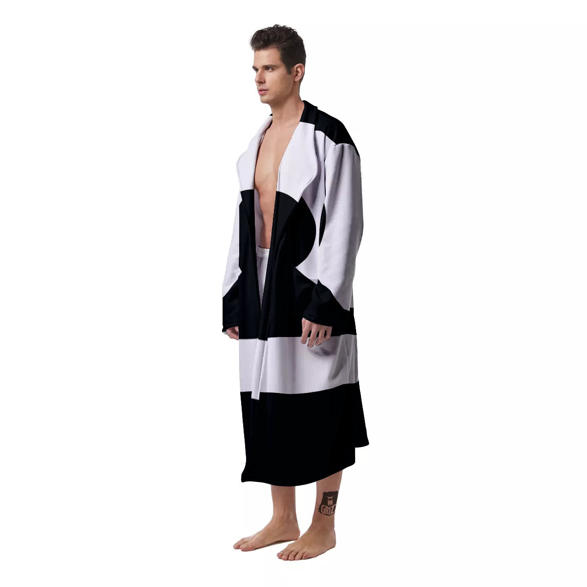 Libra Sign White And Black Print Men's Robe-grizzshop