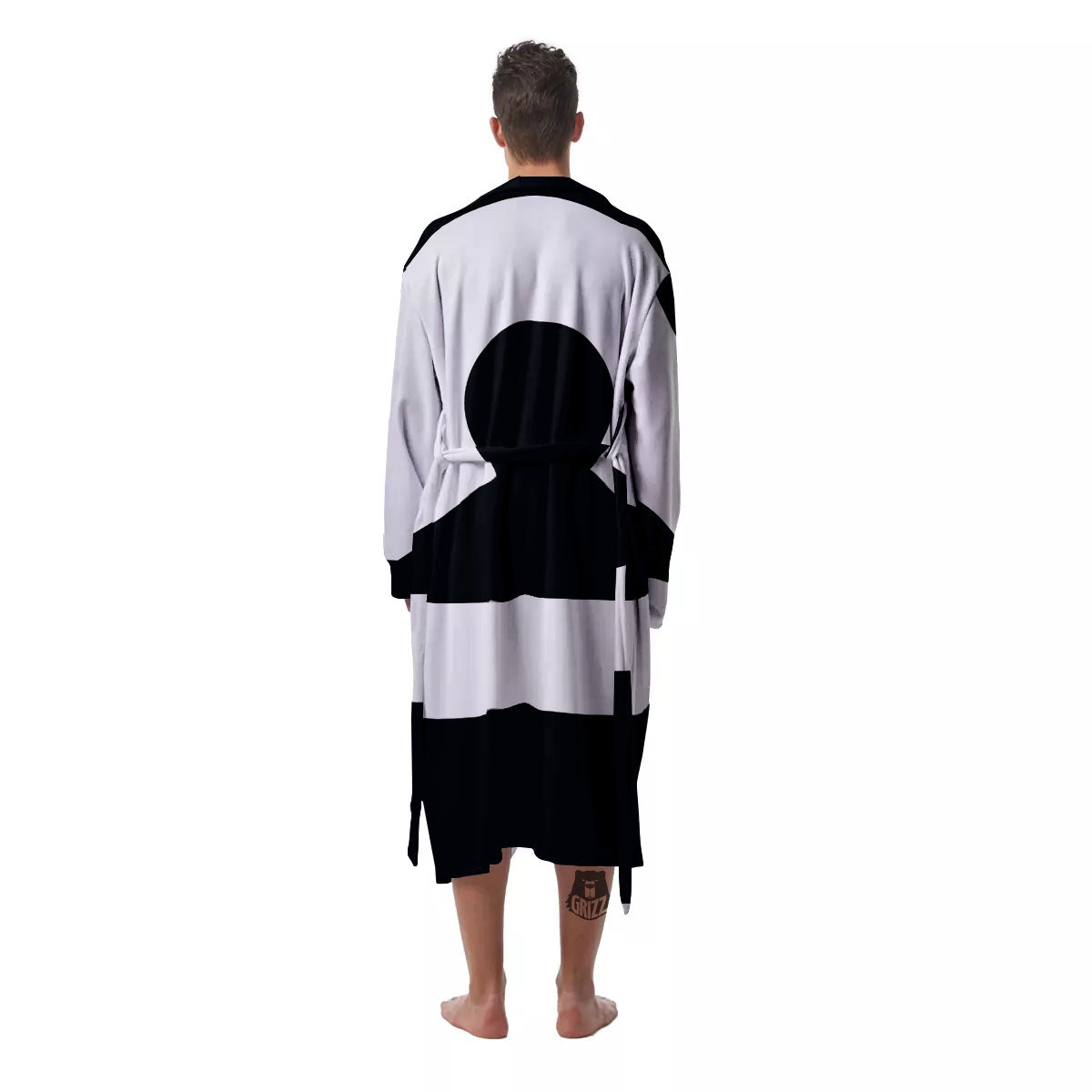 Libra Sign White And Black Print Men's Robe-grizzshop