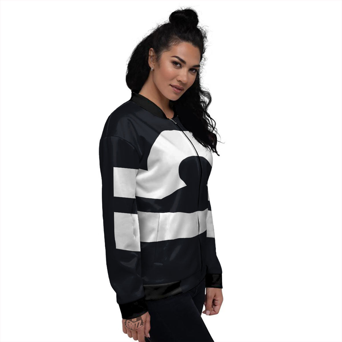 Libra Sign White And Black Print Women's Bomber Jacket-grizzshop