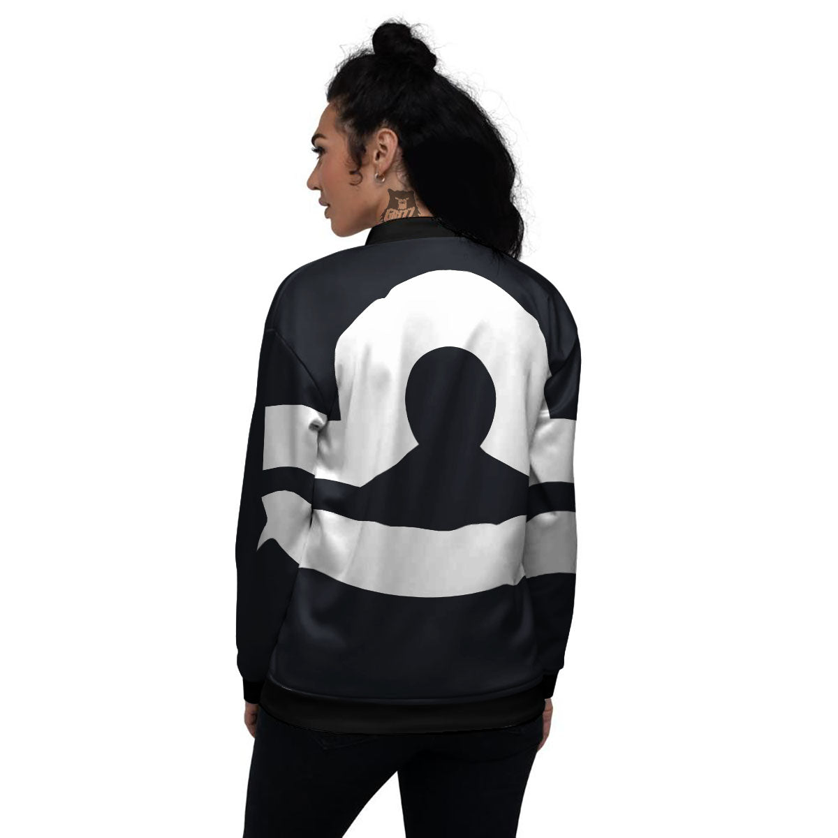 Libra Sign White And Black Print Women's Bomber Jacket-grizzshop
