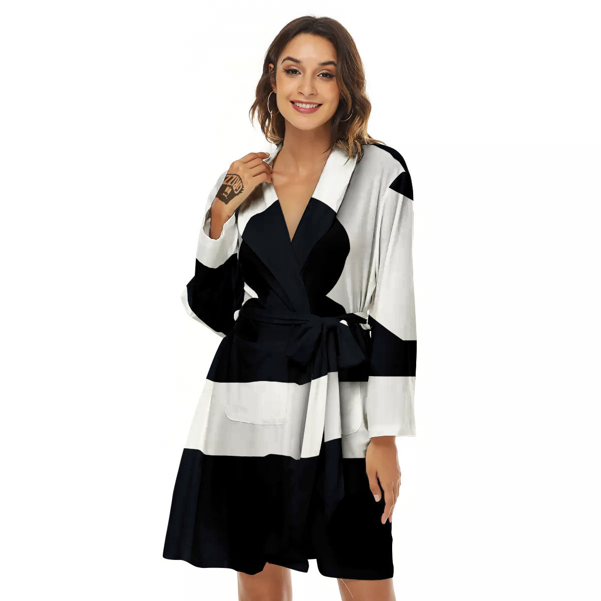 Libra Sign White And Black Print Women's Robe-grizzshop