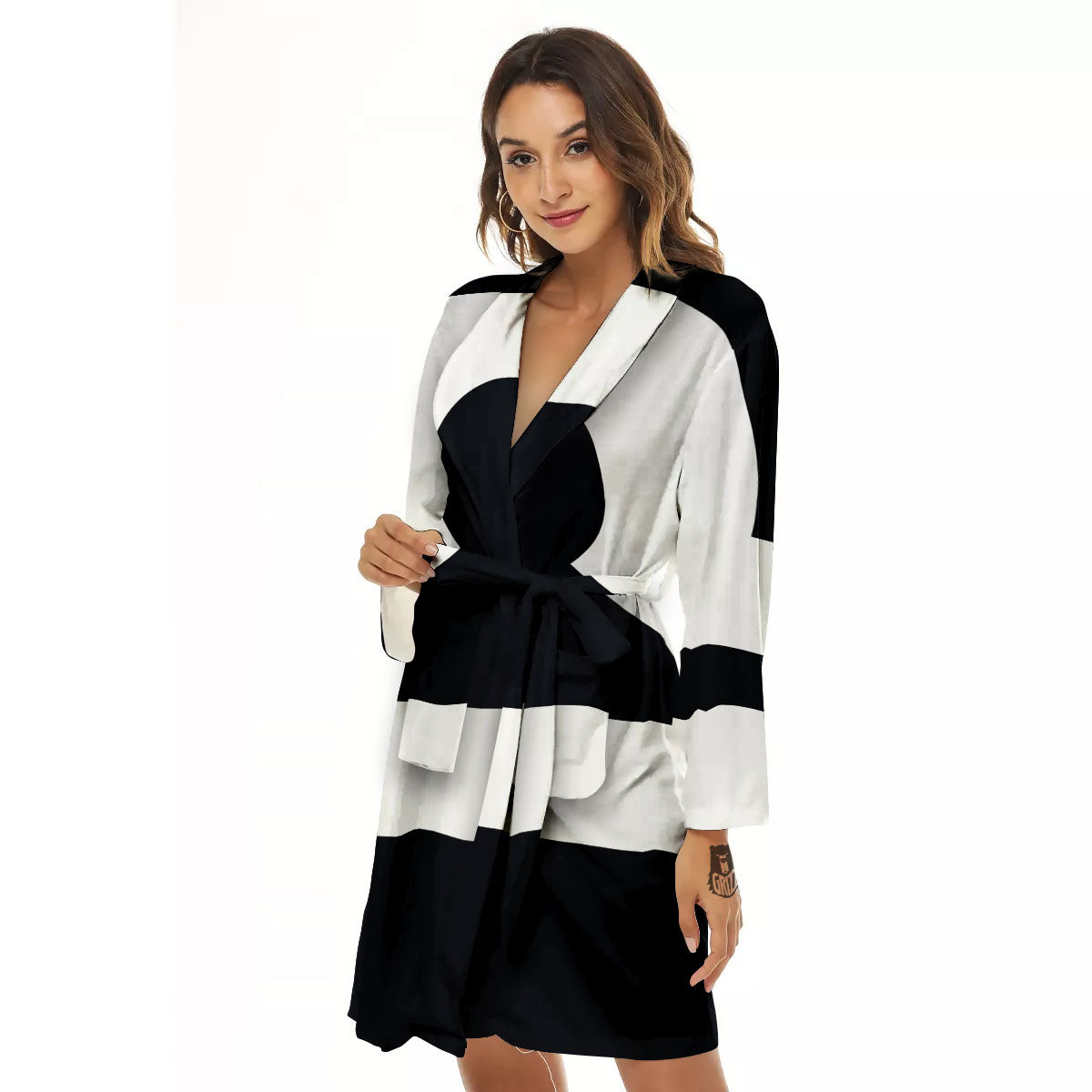 Libra Sign White And Black Print Women's Robe-grizzshop