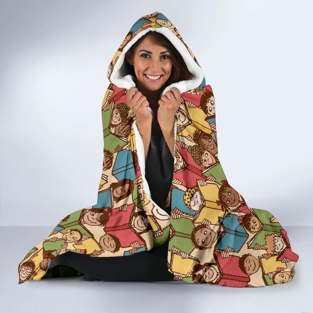 Librarian Library Book Lover Pattern Print Hooded Blanket-grizzshop