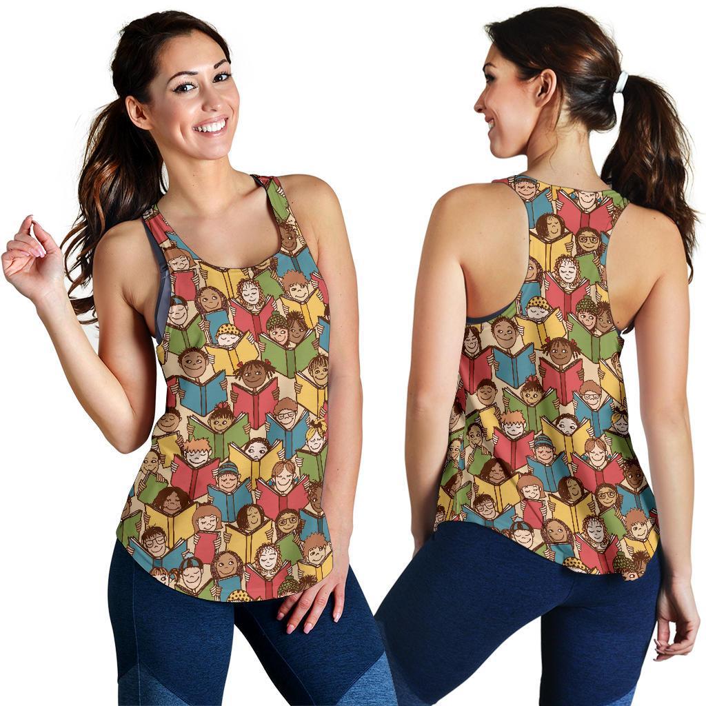 Librarian Library Book Lover Pattern Print Racerback Tank Tops-grizzshop