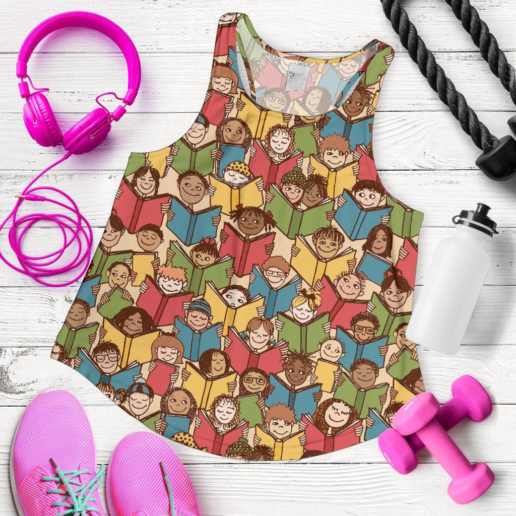 Librarian Library Book Lover Pattern Print Racerback Tank Tops-grizzshop