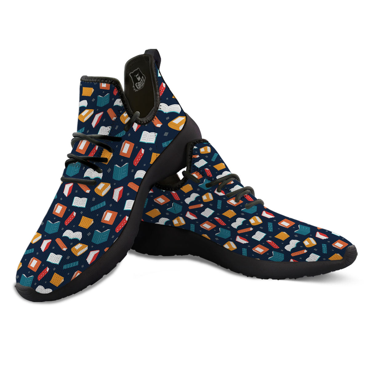 Library Reading Print Pattern Black Athletic Shoes-grizzshop