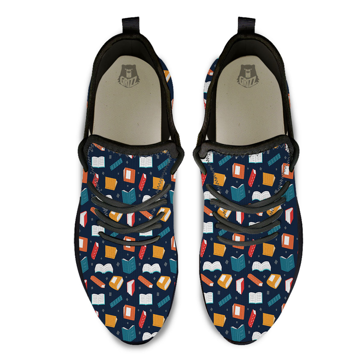 Library Reading Print Pattern Black Athletic Shoes-grizzshop