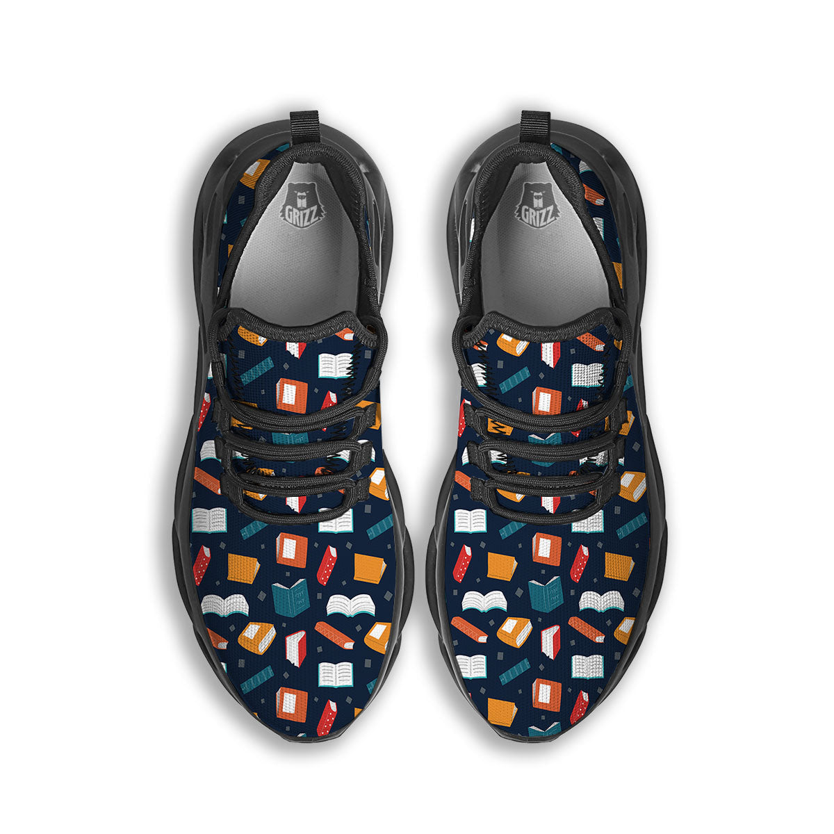 Library Reading Print Pattern Black Running Shoes-grizzshop