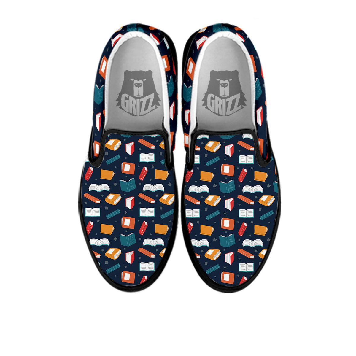Library Reading Print Pattern Black Slip On Shoes-grizzshop