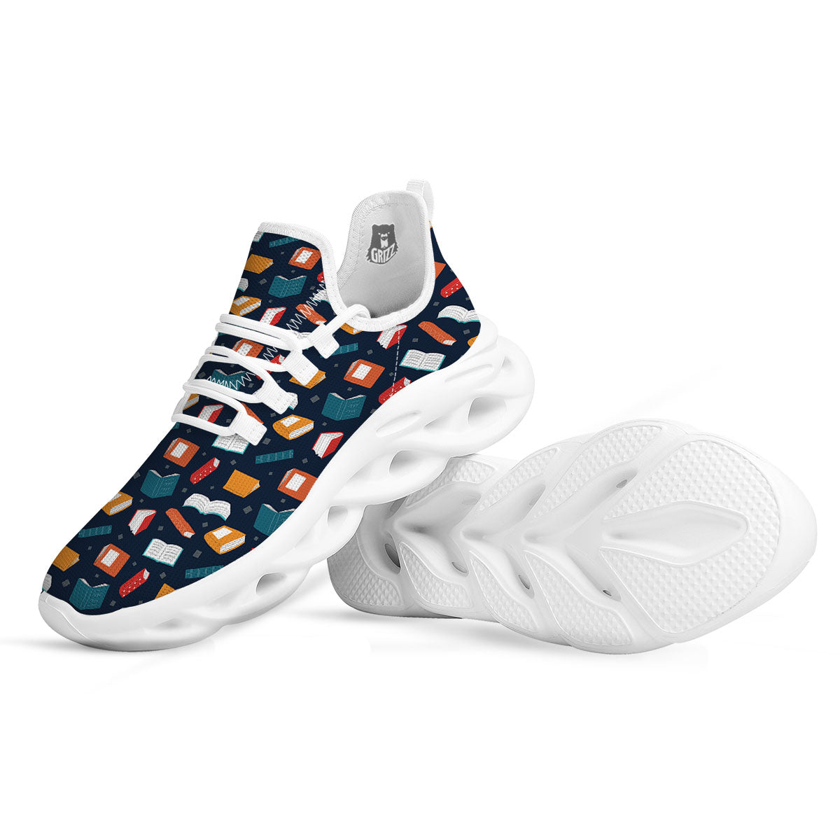 Library Reading Print Pattern White Running Shoes-grizzshop