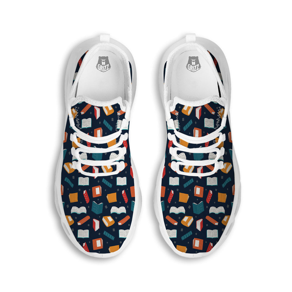 Library Reading Print Pattern White Running Shoes-grizzshop