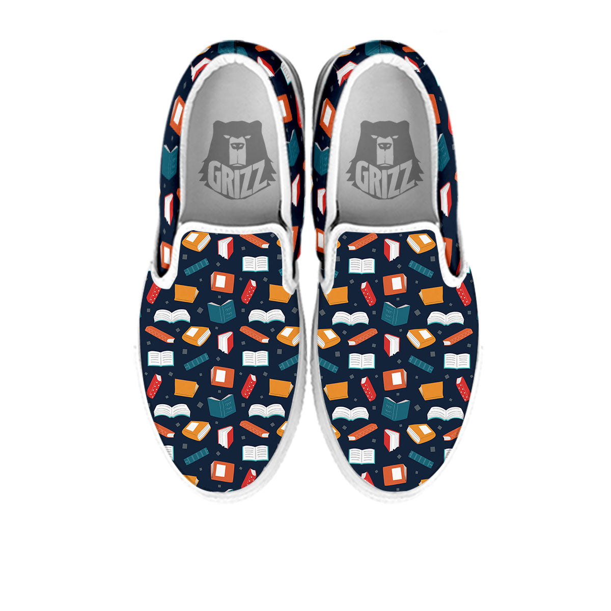 Library Reading Print Pattern White Slip On Shoes-grizzshop