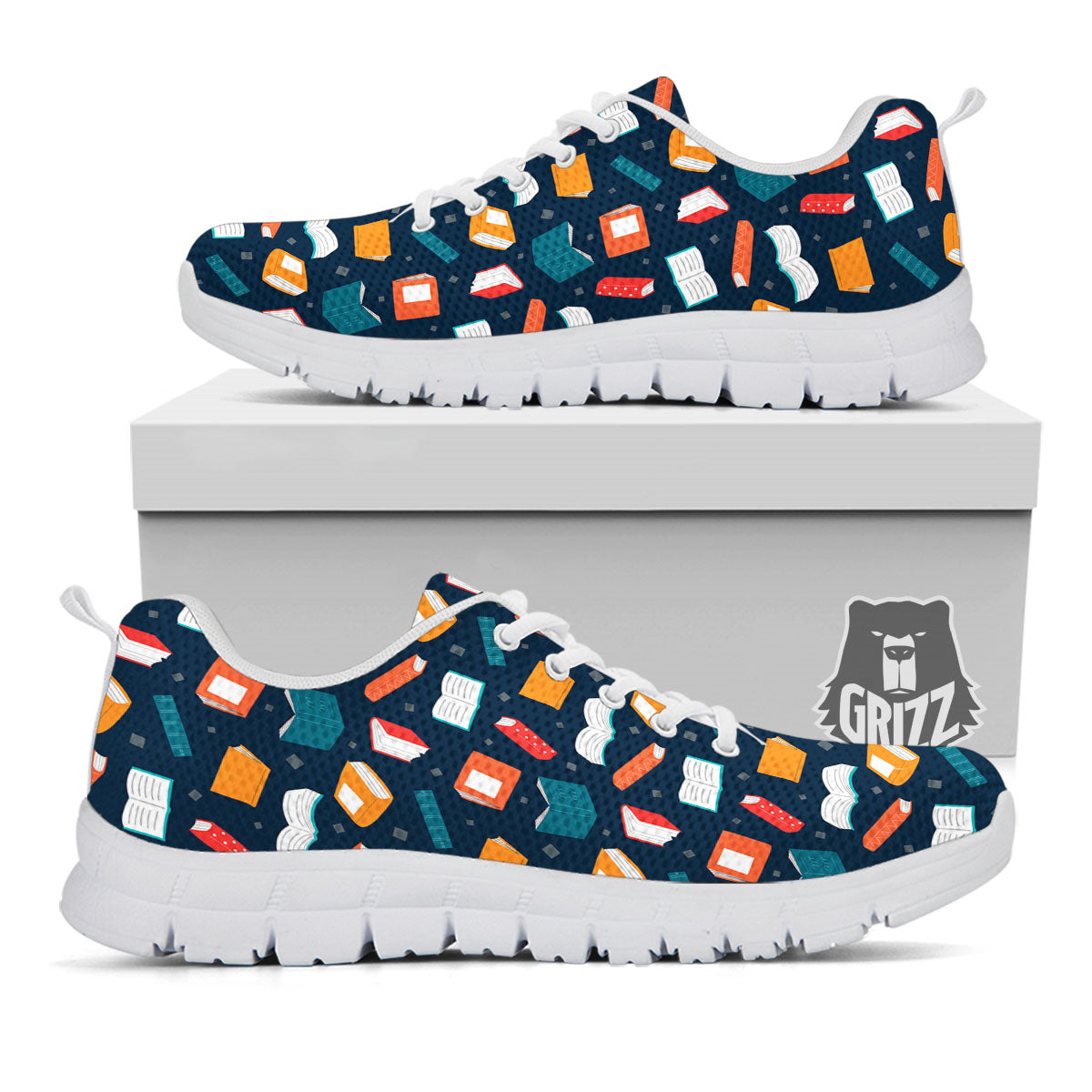 Library Reading Print Pattern White Sneaker-grizzshop