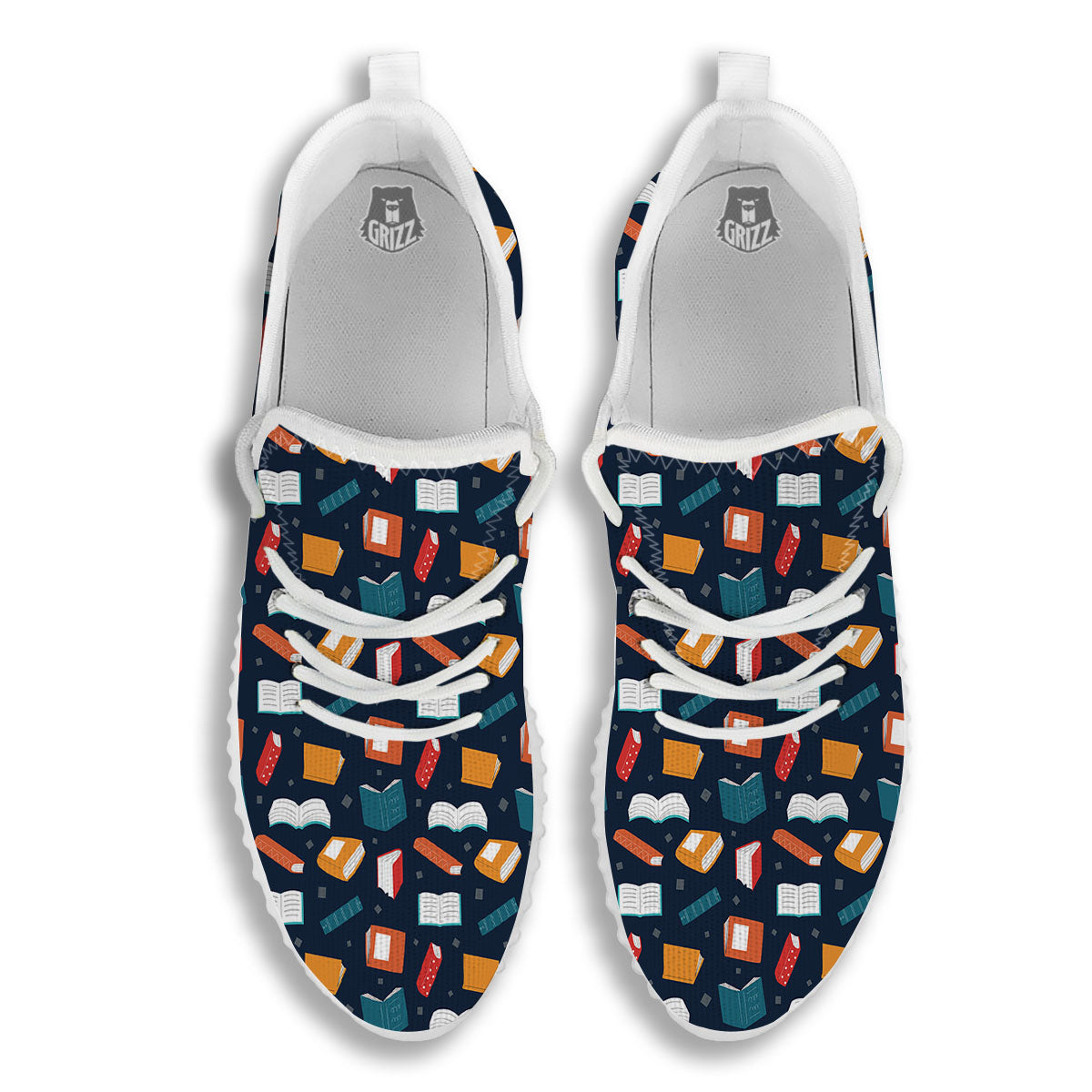 Library Reading Print Pattern White Walking Shoes-grizzshop